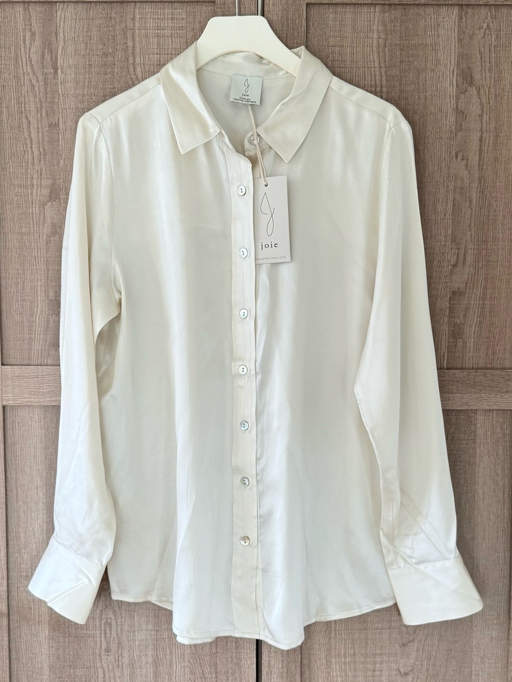 Joie Pure 100% Silk Off-White Long-Sleeve Button-Up Dress Shirt SZ: S/M
